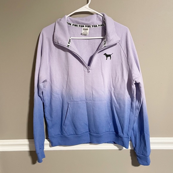 Victoria’s Secret Pink Ombré Purple Blue 1/4 Zip Sweatshirt. Women’s Large. - Picture 3 of 7
